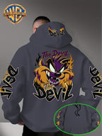 Le Yitong Big Mouth Monster The Devil Flame Print Hooded Sweatshirt, with Sleeve Print Design, Kangaroo Pouch And Drawstring Hood, Suitable for Autumn/Winter Casual Wear And Outdoor Activities - Dark Gray