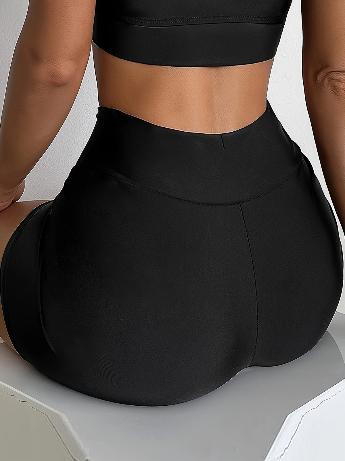 Summer Solid Color Elastic High-Waist Casual Pants Women's Shorts - Black