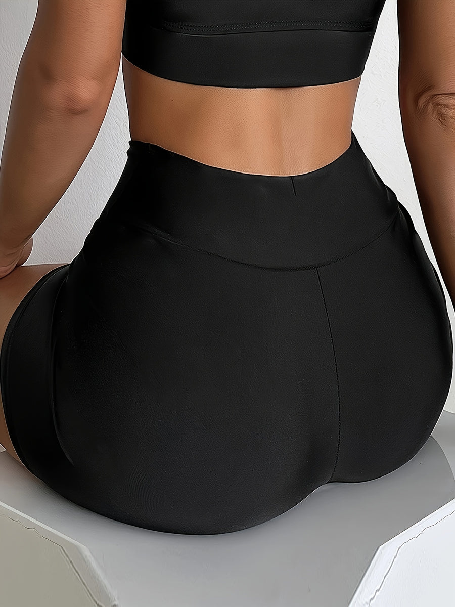 Summer Solid Color Elastic High-Waist Casual Pants Women's Shorts - Black