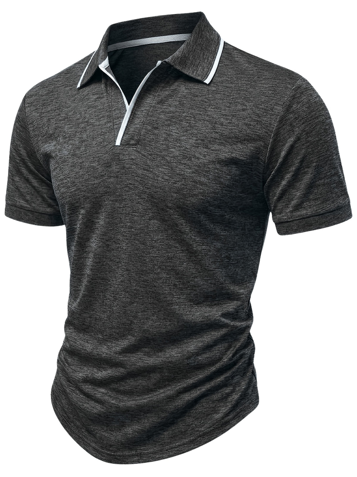 Summer Men'S Short Sleeve T-Shirt, Men'S Business Shirt, Round Neck Lapel Contrast Men'S T-Shirt, Casual Party, Suitable for Various Styles, Travel, Golf, Daily, Suburban Tourism, Family Travel, Parent-Teacher Meeting, Casual Short Sleeve Top, Knit - Dark Gray