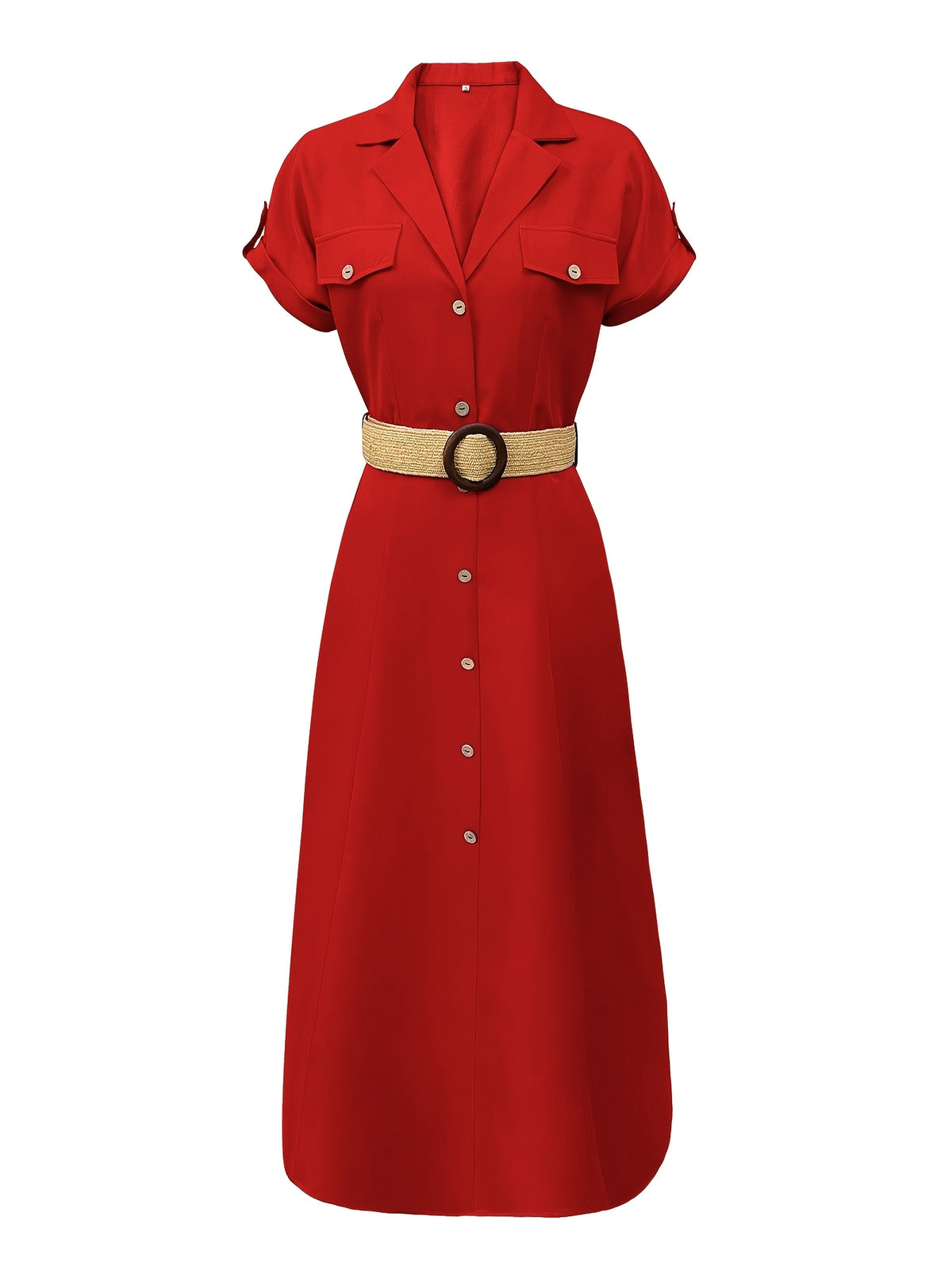 Summer New Elegant Fashion Commuter Versatile Party Women's Dress with Belt - Red