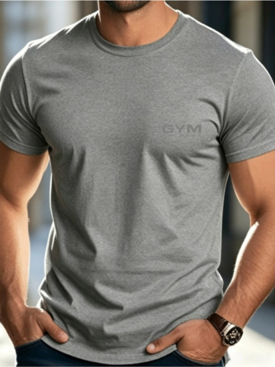 Easy Style GYM THERAPY Letter Pattern Print Men'S T-Shirt, Casual Top, Men'S Patterned T-Shirt, Summer, Comfortable And Breathable Short Sleeve T-Shirt, Fashionable Men'S Casual Top, Summer Fashion Outdoor Short Sleeve - Grey