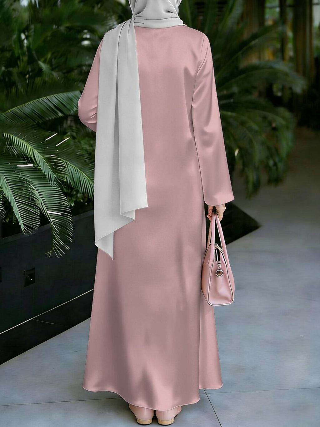 Women'S Hot Middle Eastern Style Muslim Elegant Robe, Easy Pink Geometric Digital Print Long Dress, Loose A-Line Flared Long Sleeve, Suitable for Home Prayer And Outdoor Wear, Smooth Fabric Non-Embroidered Craft - Mixed colors
