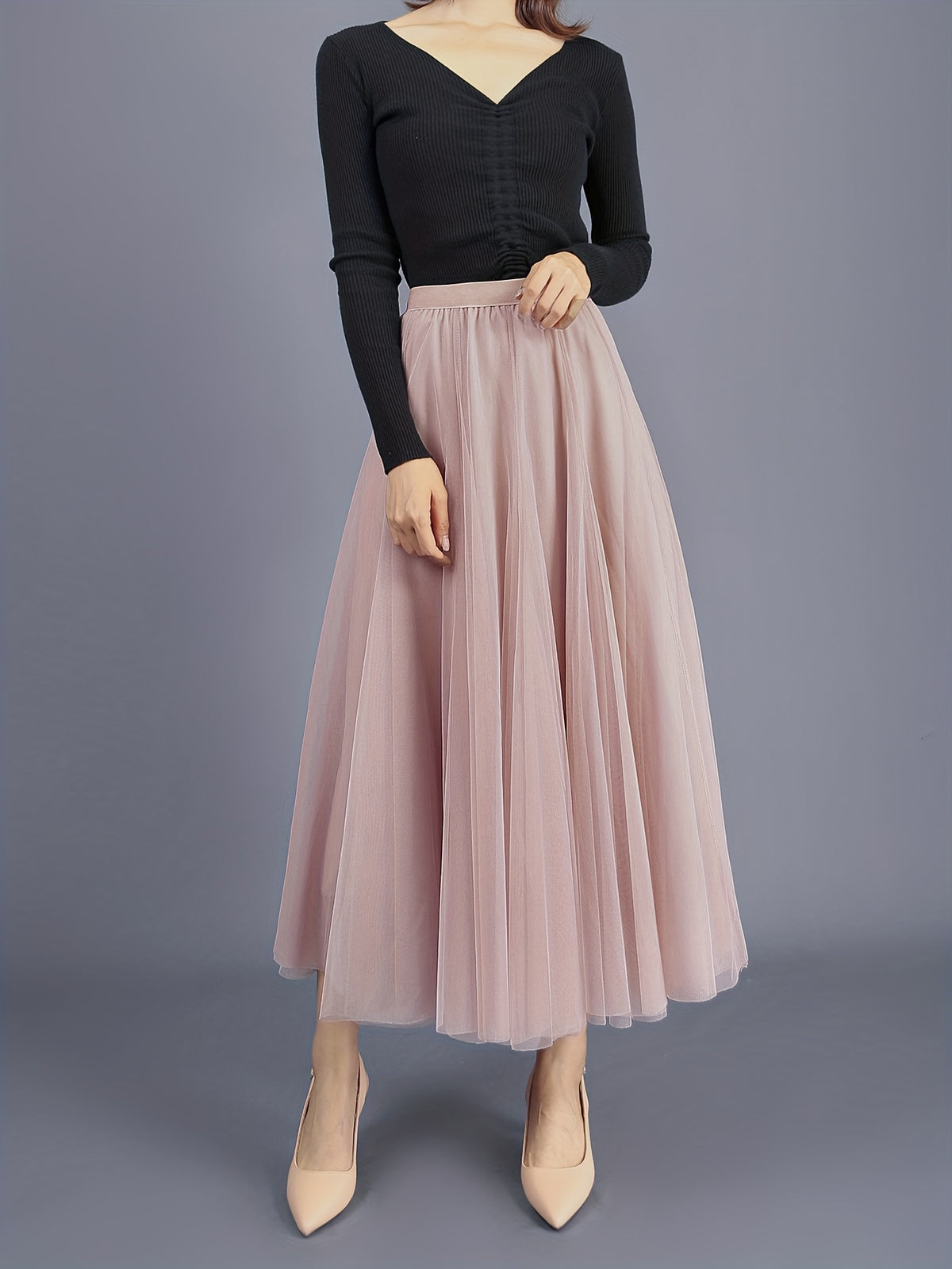 Double 10 Meter 3-Layer Tulle Skirt, Large Swing Puffy Long Skirt, High-Waisted Slim Fit Fairy Half Skirt, Mesh Skirt A-Line Skirt - Pink