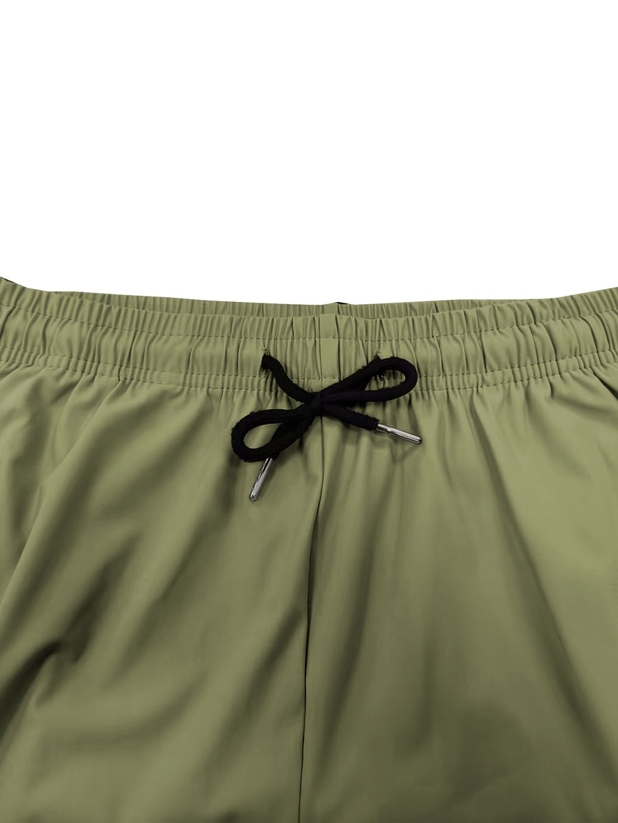 Women's Summer Casual Cropped Shorts with Elastic Waist, Drawstring, Zipper Pockets, Y2K Print, Reflective Logo, Lightweight and Breathable Fabric. Suitable for,, Family Travel, Vacations, and Daily Commuting. A Great Gift for Holidays - Khaki