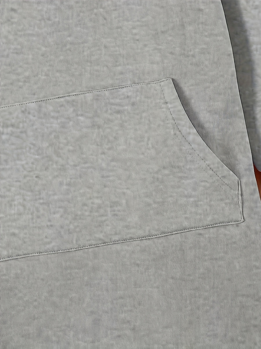 Autumn and Winter Fleece Hoodie Dress with Fashion Trend Print Kangaroo Pocket, Women's Casual Dress, Women's Casual Hoodie - Grey
