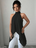 Spring Summer Elegant Fashion Design Halter Tie-Back Blouse - Black