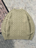 Autumn/Winter 26 Styles American Vintage Cable Knit Sweater for Men, Casual Twisted Cable Knit Pullover Crew Neck Knitted Top - Olive Green