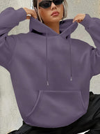 Los Angeles Letter Print Drawstring Hoodie, Casual Long Sleeve Pocket Sweatshirt, Women's Clothing - Light Purple