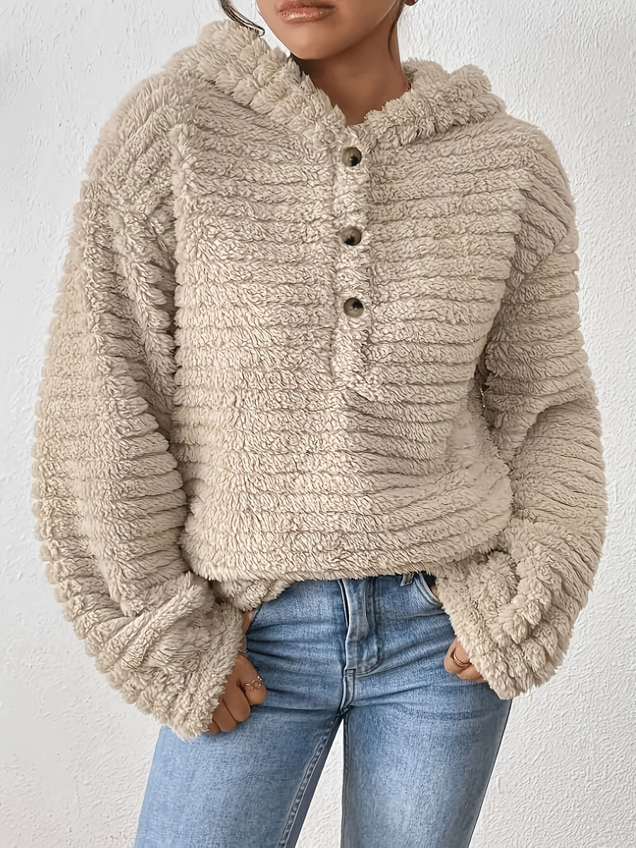 Women's Casual Hooded Plush Sweatshirt, New Autumn/Winter Collection, -Lined Warm Outerwear, Solid Color - Apricot