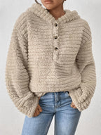 Women's Casual Hooded Plush Sweatshirt, New Autumn/Winter Collection, -Lined Warm Outerwear, Solid Color - Apricot