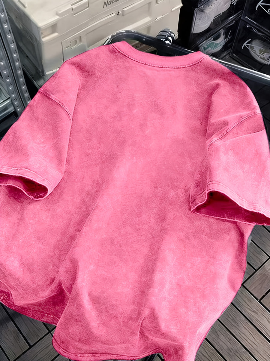 Women's Washed T-shirtVintage Washed Women's T-Shirt with Bold Pop Art Print, Perfect for Casual Outings or Home Relaxation, Lightweight and Durable Blend, Stylish Statement Piece for Everyday WearWomen's Top Tee - Pink
