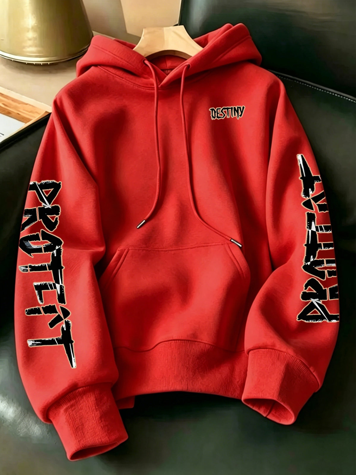 Limited-Time Special Offer: Single-pc Unisex Black Knitted Hooded Sweatshirt with Anime Boy Portrait Graffiti and English Print, Trendy Cool Anime-Style Loose Drop-Shoulder Hoodie for Spring/Autumn, Casual Wear for Outings and Gatherings - Red