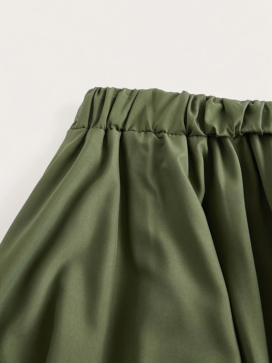 Skirt with Lace Patchwork, Irregular Design, Flared Hem, Women'S Half Skirt - Army Green