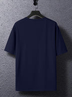 Summer New Men'S Regular Fit Short Sleeve T-Shirt with Chest Brown Small Label Text Print Easy Comfortable Casual Outing Commute All-Match Round Neck Top - Navy Color