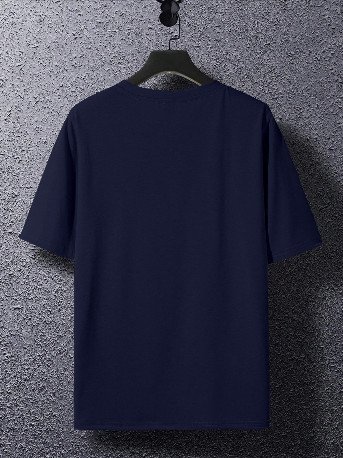 Men's Trendy Short-Sleeve T-Shirt with Minimalist Brown Long Strip Logo Print on the Chest, Crew Neck Top for Daily Wear - Navy Color