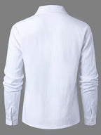 Men's Vintage Lace-Up Lapel Long-Sleeve Linen Shirt Casual Pullover Textured Shirt - White