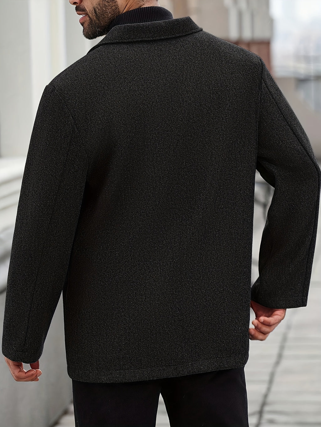 Men'S Fashion Herringbone Jacket, Casual Business Commuter Easy Multifunctional Button-Up Coat, Long Sleeve Men'S Jacket, Men'S Jacket Coat, Fall Winter Men'S Long Sleeve Top Coat - Black