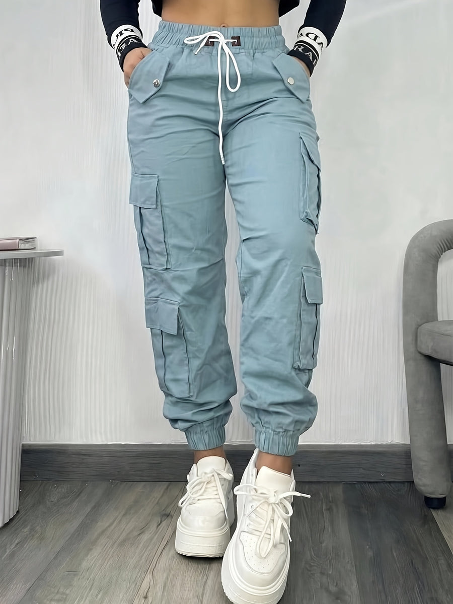 Christmas, Women'S Casual Drawstring Elastic Waist Jogger Pants, Minimalist Design Y2K Street Style Multiple Pockets Spring/Summer - Sky Blue