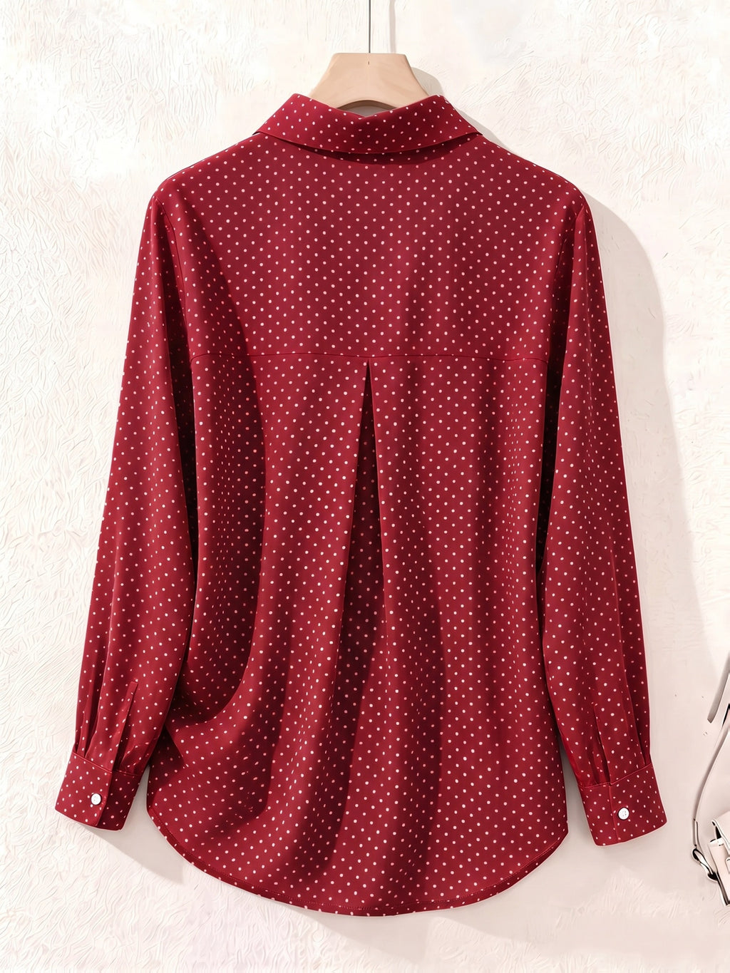 Elegant Fashion Single-Button Women'S Spring Autumn Long Sleeve Polka Dot Shirt - Red