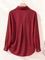 Elegant Fashion Single-Button Women'S Spring Autumn Long Sleeve Polka Dot Shirt - Red
