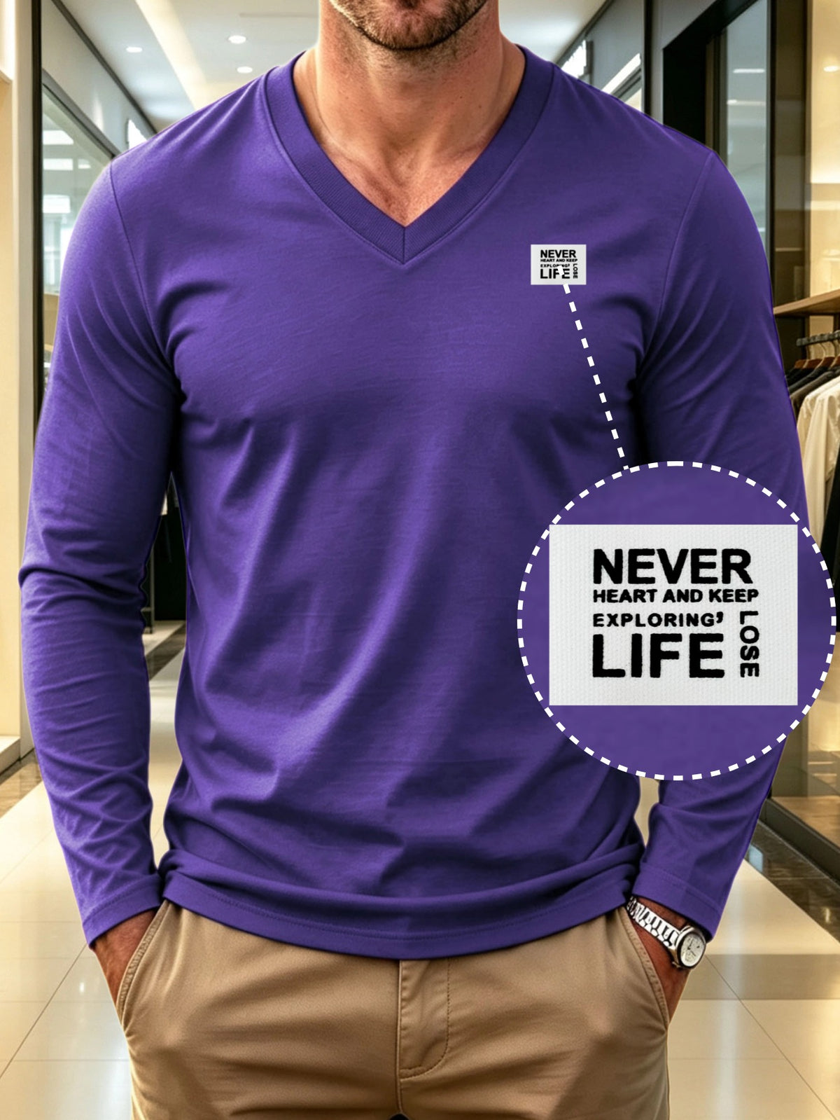 100%, Men'S V-Neck Long Sleeve Short-Sleeve T-Shirt, Men'S Knit Sweatshirt, Casual Sports Outdoor Top, Men'S Casual All-Match T-Shirt, Back to School Season, Gift for Friends - Purple 2