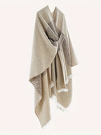 New Striped Asymmetrical Shawl Coat, Perfect Autumn Gift for Women - Khaki