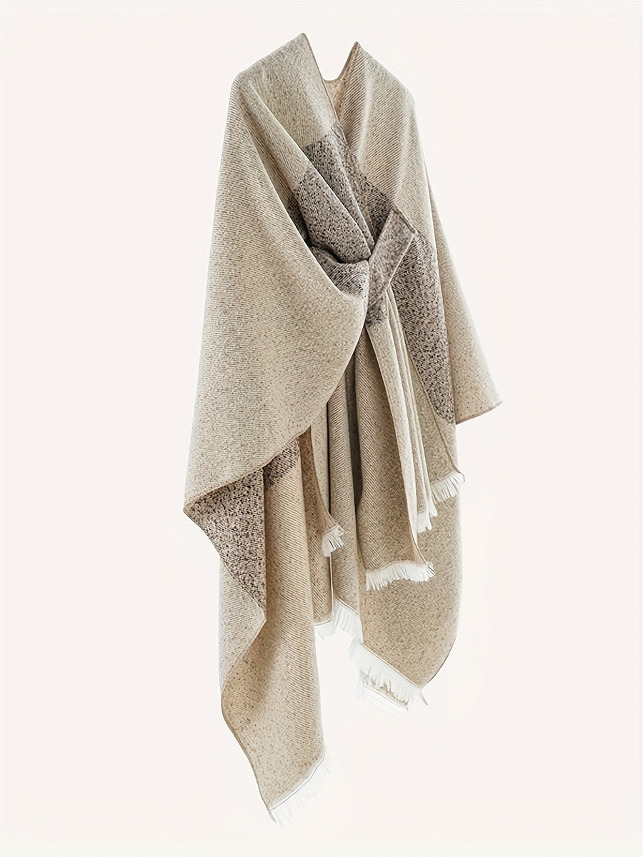 New Striped Asymmetrical Shawl Coat, Perfect Autumn Gift for Women - Khaki