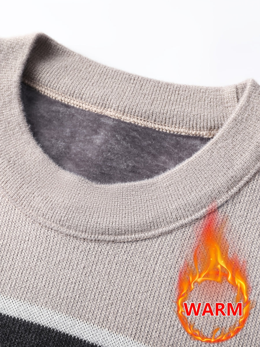 Minimalist Urban Fleece Round Neck Sweater Warm City Casual, Knit - Camel