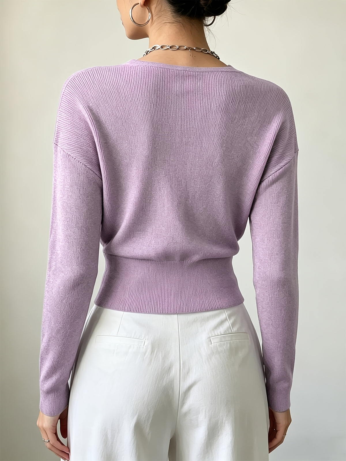 Women'S New Arrivals INS Autumn/Winter Cross-Collar Pullover, Elegant Versatile Loose Fit Machine Washable Long-Sleeve Knitwear - Purple