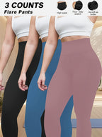Plus Size - Plus Size - Set of 3 Plus-Size High-Waisted Tight Leggings for Women, Suitable for Outdoor And Workouts. The Fabric Is Highly Elastic, Providing Tummy Control And a Effect. Features Side Pockets for Phone Storage - 1 Black 1 Blue 1 Raspberry