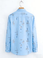 Men'S Long-Sleeve Shirt with Bronzing Print, Business Casual Wrinkle-Resistant Shirt, Light Luxury Versatile Top for Middle-Aged And Young Men - Sky Blue
