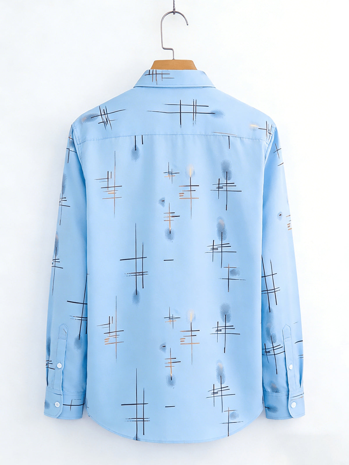 Men'S Long-Sleeve Shirt with Bronzing Print, Business Casual Wrinkle-Resistant Shirt, Light Luxury Versatile Top for Middle-Aged And Young Men - Sky Blue