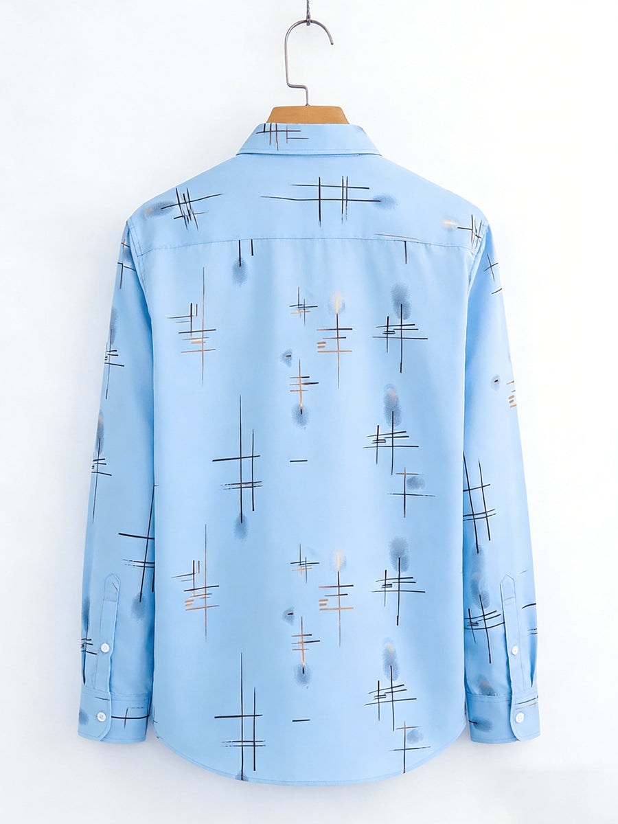 Men'S Long-Sleeve Shirt with Bronzing Print, Business Casual Wrinkle-Resistant Shirt, Light Luxury Versatile Top for Middle-Aged And Young Men - Sky Blue