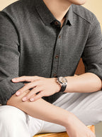 Men's Long-Sleeve Knit Cardigan Shirt with Raglan Sleeves, Roll-Up Cuffs, Suitable for Layering or Wearing Alone in Spring, Autumn, and Early Winter, Ideal for Middle-Aged Men's Commuting and Casual Wear. -SINBOS - Black Gray