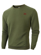 Men'S Knit Round Neck Solid Small Checkered Pullover Sweatshirt, Casual Easy Fashion Trendy Square Premium Men'S Clothing - fern green