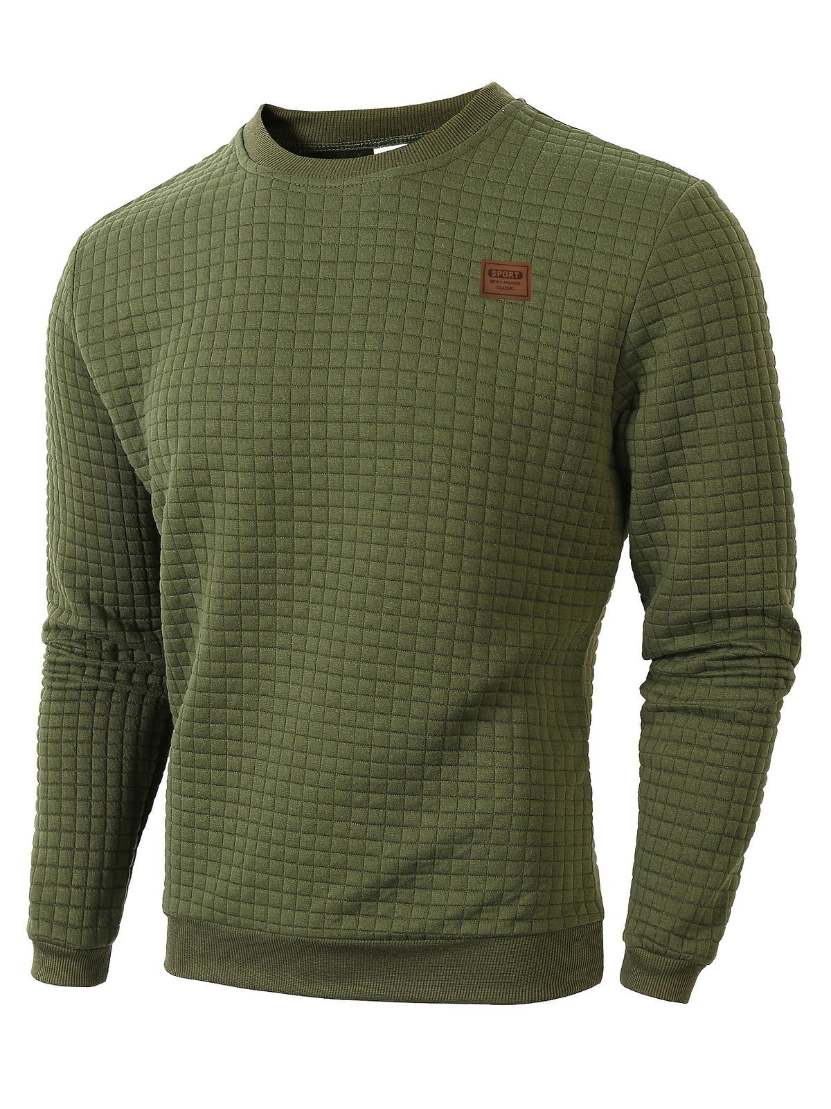 Men'S Knit Round Neck Solid Small Checkered Pullover Sweatshirt, Casual Easy Fashion Trendy Square Premium Men'S Clothing - fern green