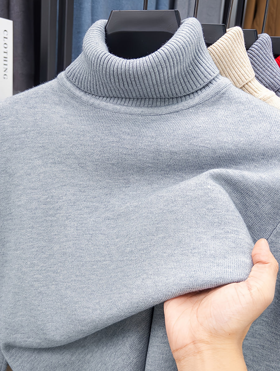 Men'S Autumn Winter Turtleneck Sweater, 10 Colors Available Solid Basic Style Elastic Warm Ribbed Cuff Casual Slim Fit Base Layer Pullover, Knit - Light Grey
