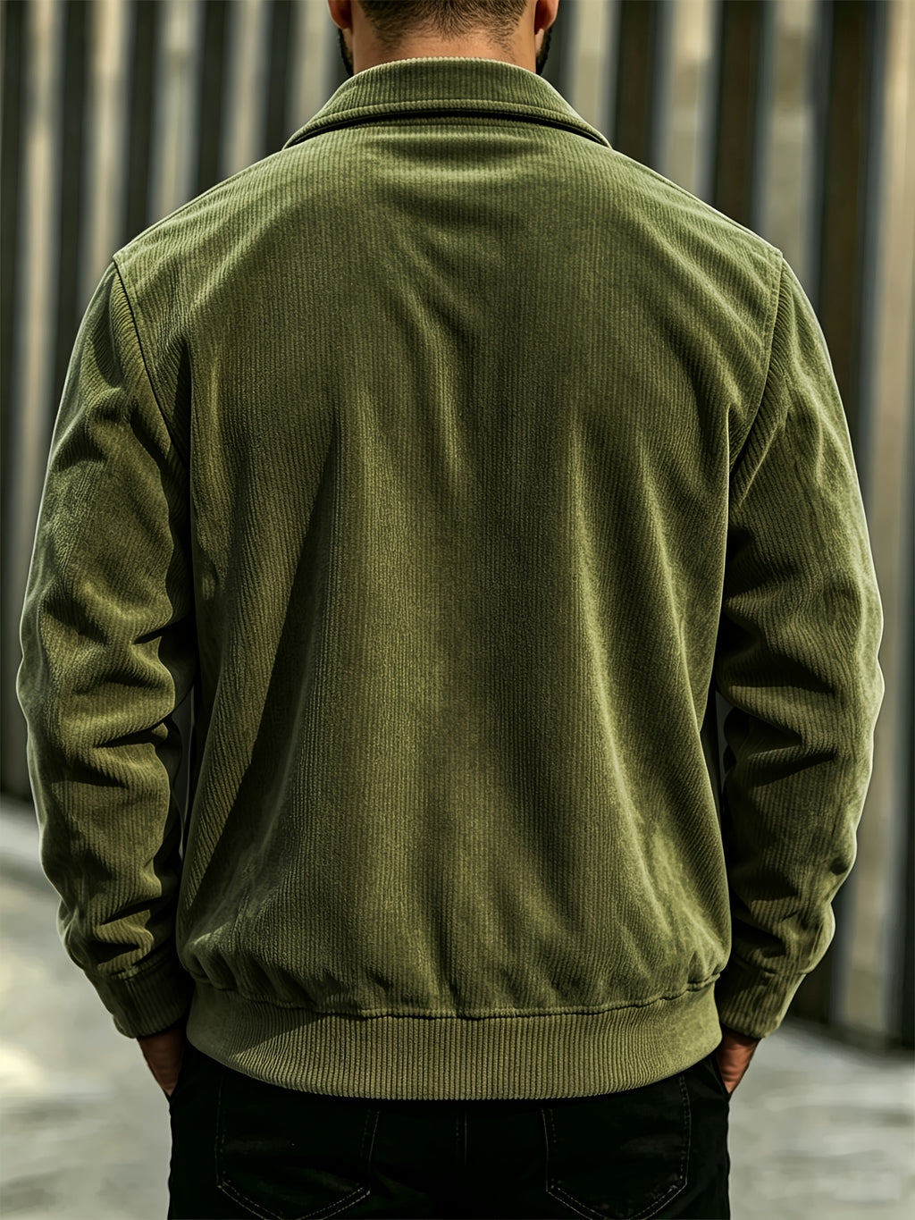 BOWZ Men's Corduroy Jacket Button-Up Cardigan Coat with Stand Collar & Drawstring Hood Suitable for Sports, Casual Commuting Jacket, Corduroy Button-Front Closure, Machine Washable Fall Outerwear, Solid Color Regular Fit Cardigan Gift - Olive
