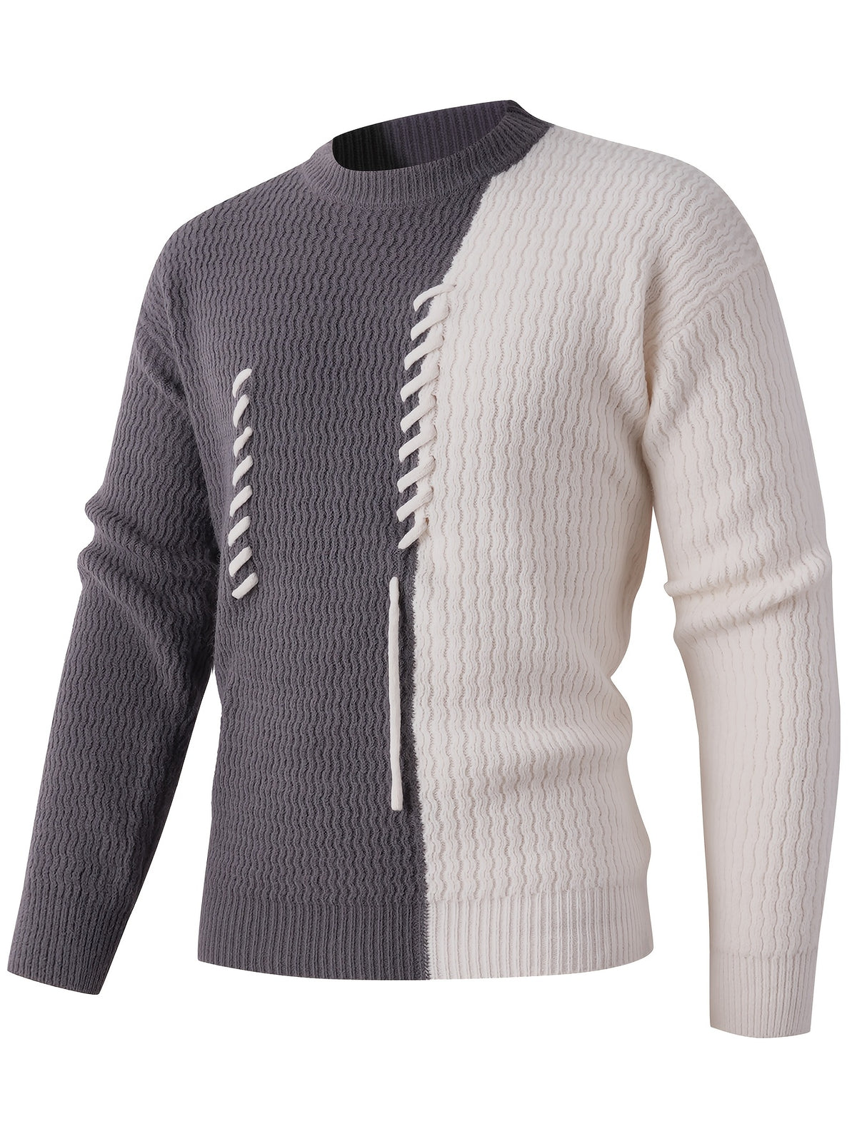 Autumn Winter Thick Knit Sweater Men'S Youth Casual Base Warm Trendy Top - Grey