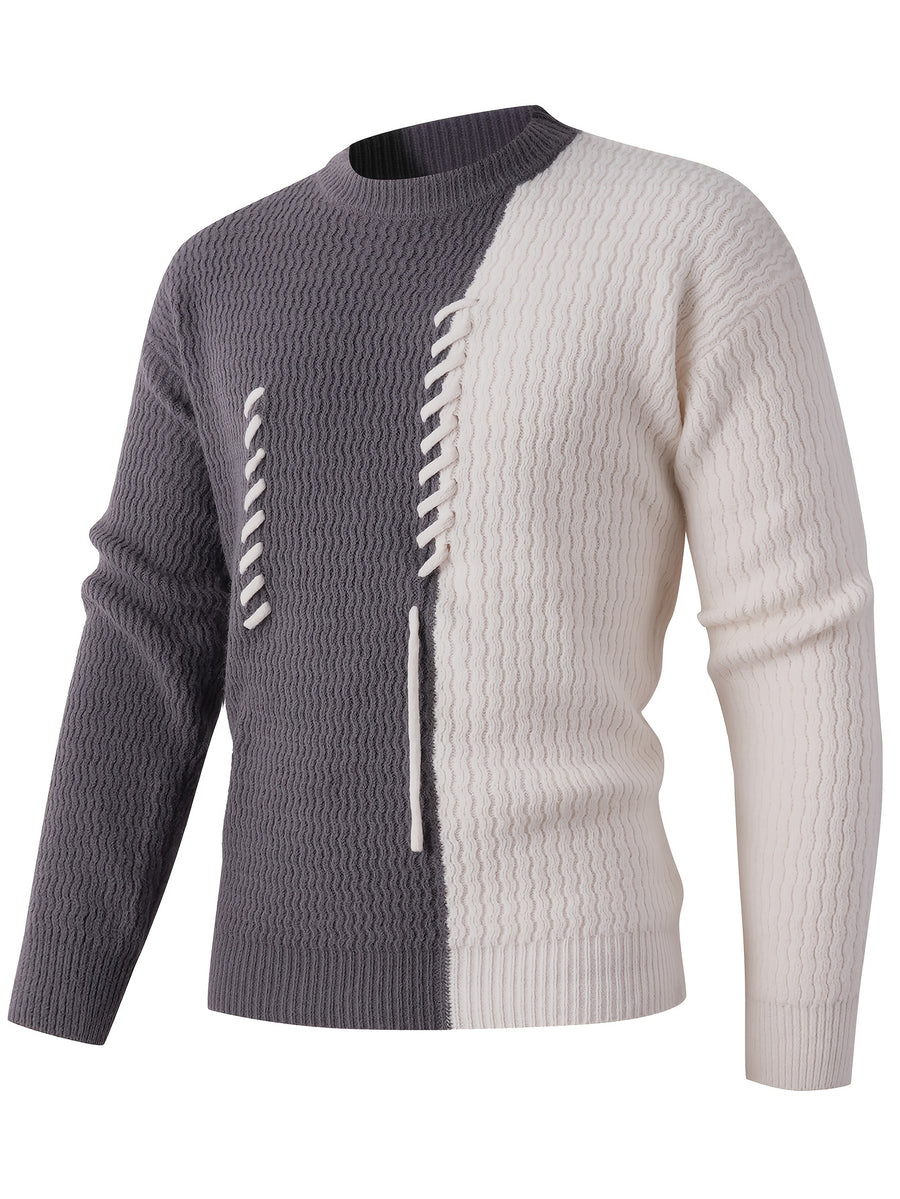 Autumn Winter Thick Knit Sweater Men'S Youth Casual Base Warm Trendy Top - Grey