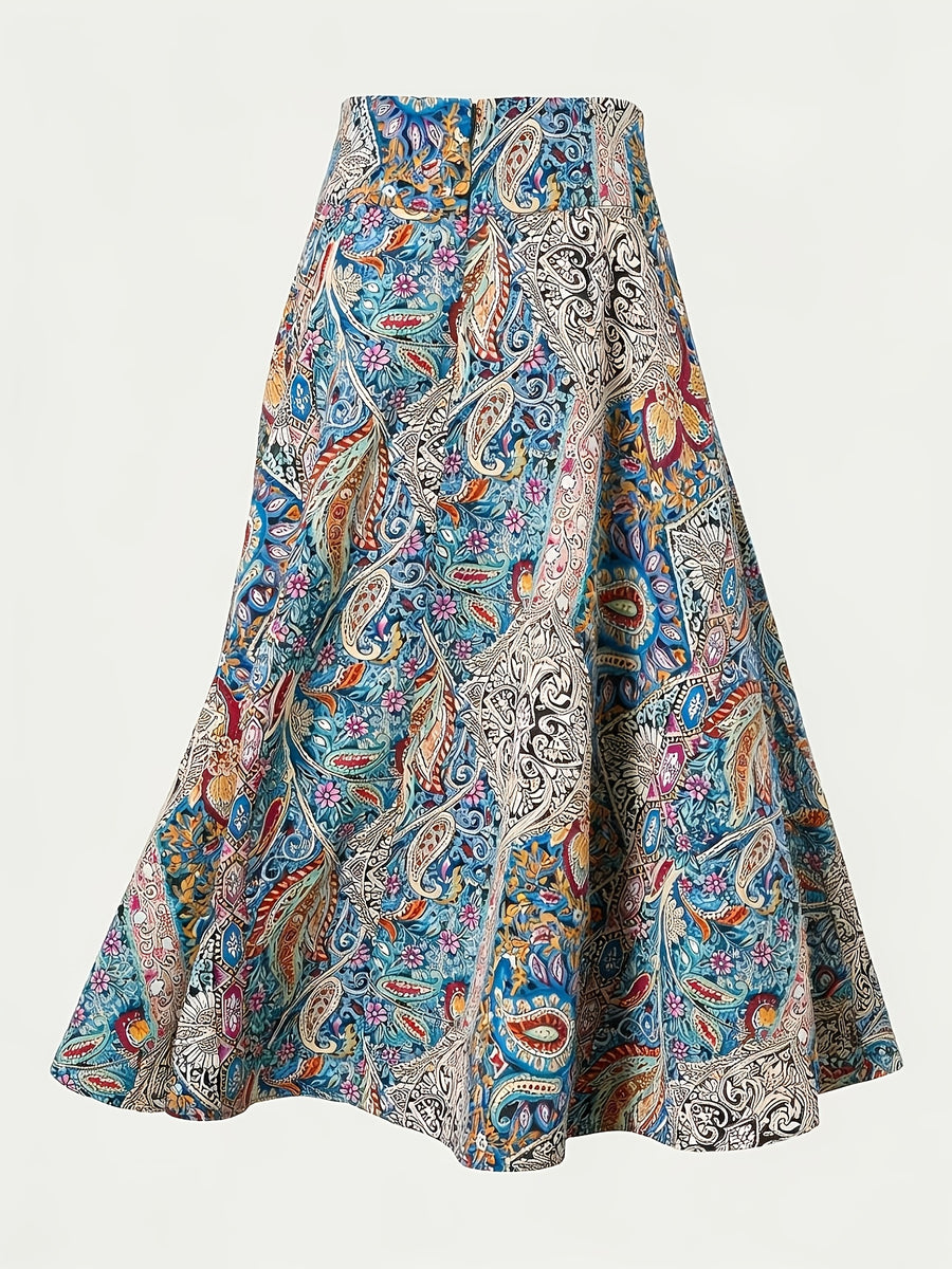 Women'S Bohemian Style Printed Casual Minimalist Side-Tie Midi Skirt - Multicolor