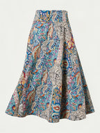Women'S Bohemian Style Printed Casual Minimalist Side-Tie Midi Skirt - Multicolor