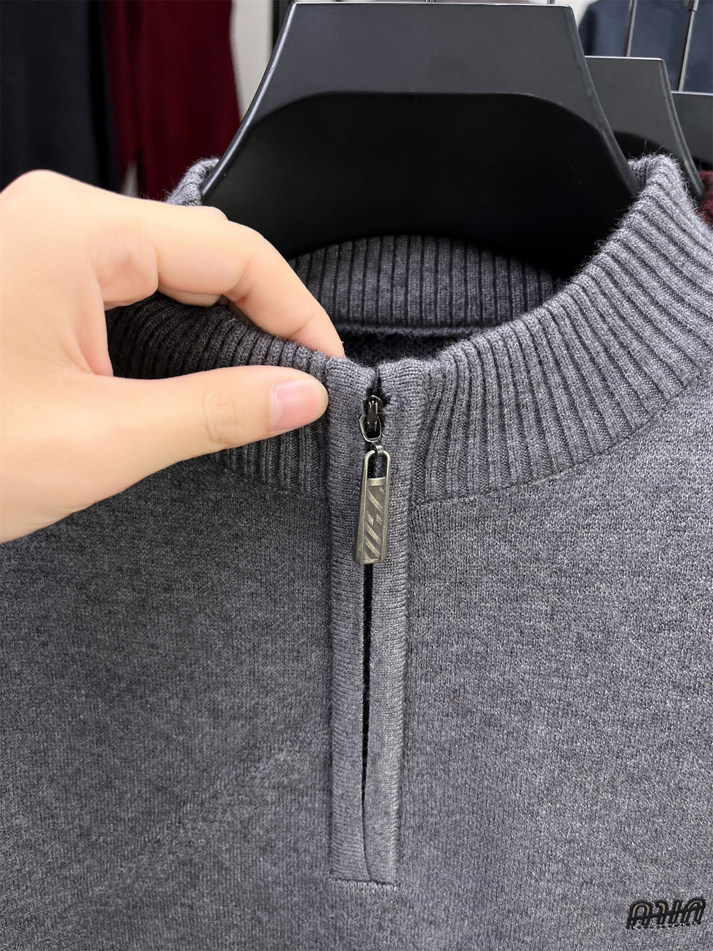 Autumn Winter Knit 3D Solid Color High Neck Half-Zip Sweater, Basic Knit Pullover Top for Men, Fashionable Long Sleeve HJ - Medium Gray