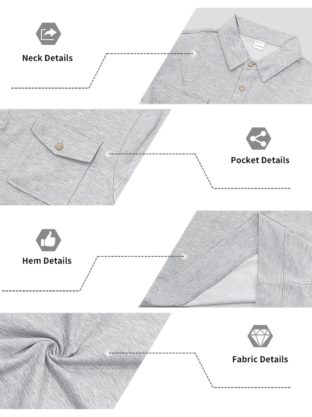 Autumn New Arrival 3pcs Set: Polo Collar Double Pocket Cargo Sweatshirt. Made of Thick Knitted Sweatshirt Fabric, Featuring a Half-zip Placket with Three Brown Vintage Buttons. Symmetrical Chest Cargo Pockets, Vintage Workwear Casual Style - Gray Blue Black