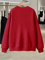 Plus Size, Extended Apparel: Women's Spring/Autumn/Winter Cross-Border European & American Plus-Size Simple Graphic Print Sweatshirt, Casual Crew Neck Sweatshirt, Women's Plus-Size Sweatshirt - Red