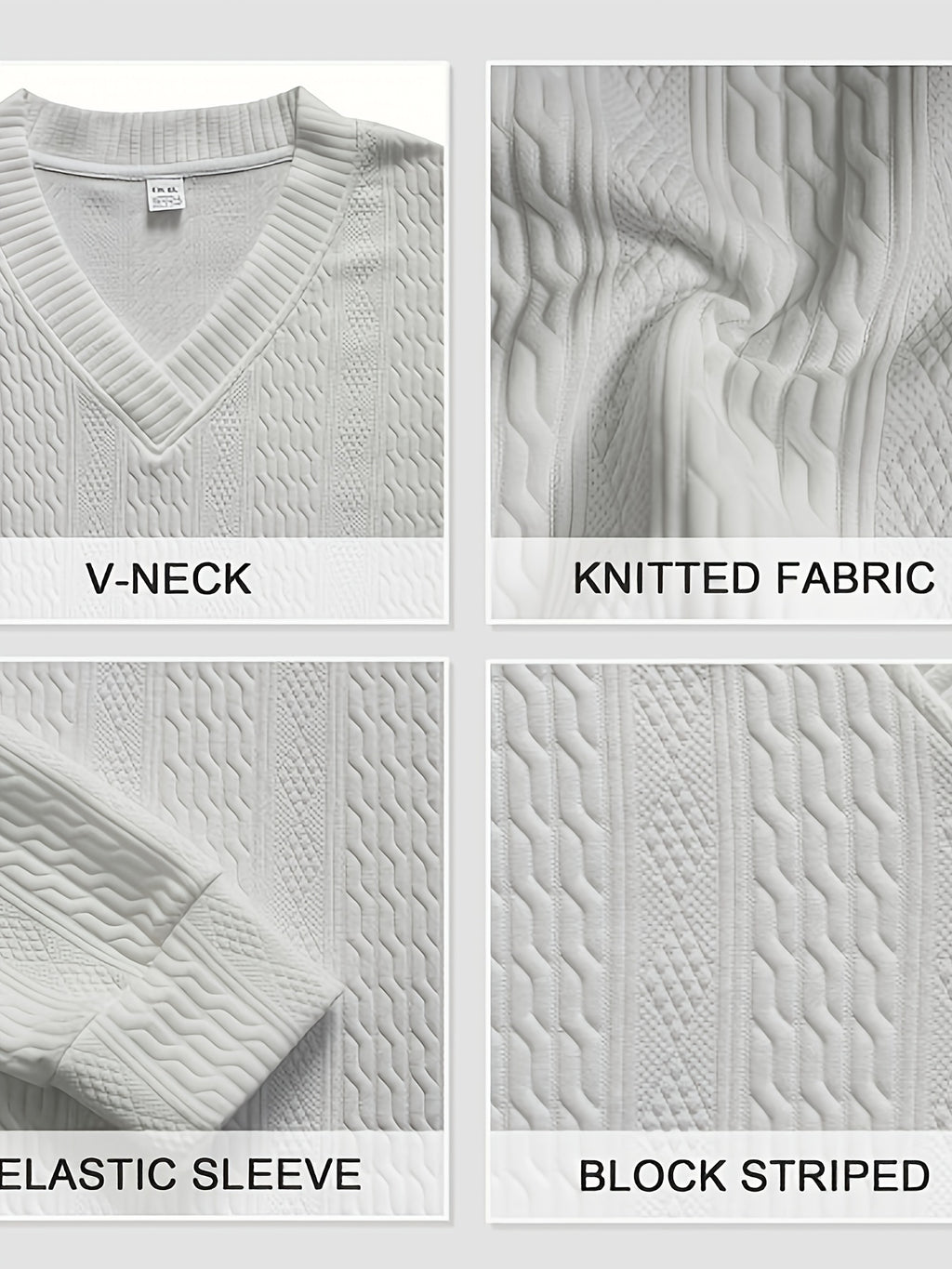 Fall Winter Men'S Casual Cable Knit Pullover, V-Neck Long Sleeve Textured Sweater with Ribbed Neckline, Cuffs, And Hem, Relaxed Everyday Top for Business Casual, Weekend, Dinner, Vacation, Travel, And Outdoor Walks - White