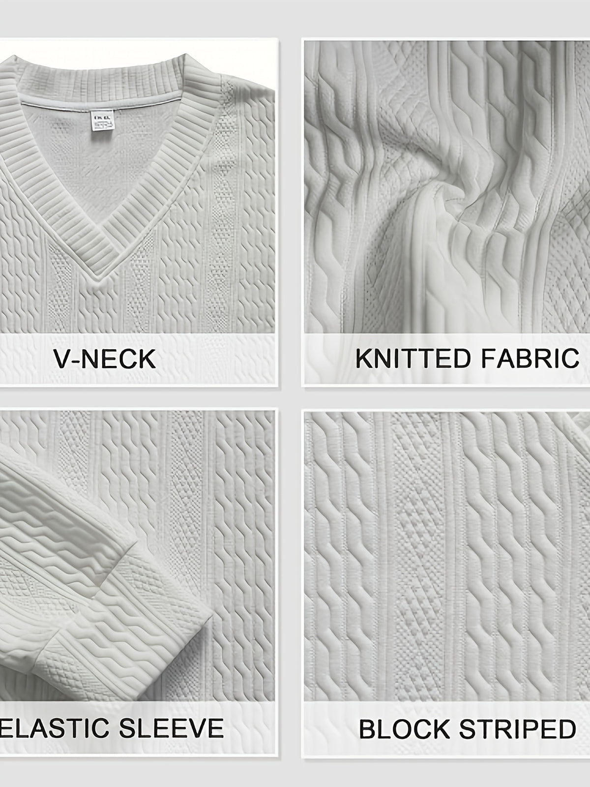 Fall Winter Men'S Casual Cable Knit Pullover, V-Neck Long Sleeve Textured Sweater with Ribbed Neckline, Cuffs, And Hem, Relaxed Everyday Top for Business Casual, Weekend, Dinner, Vacation, Travel, And Outdoor Walks - White