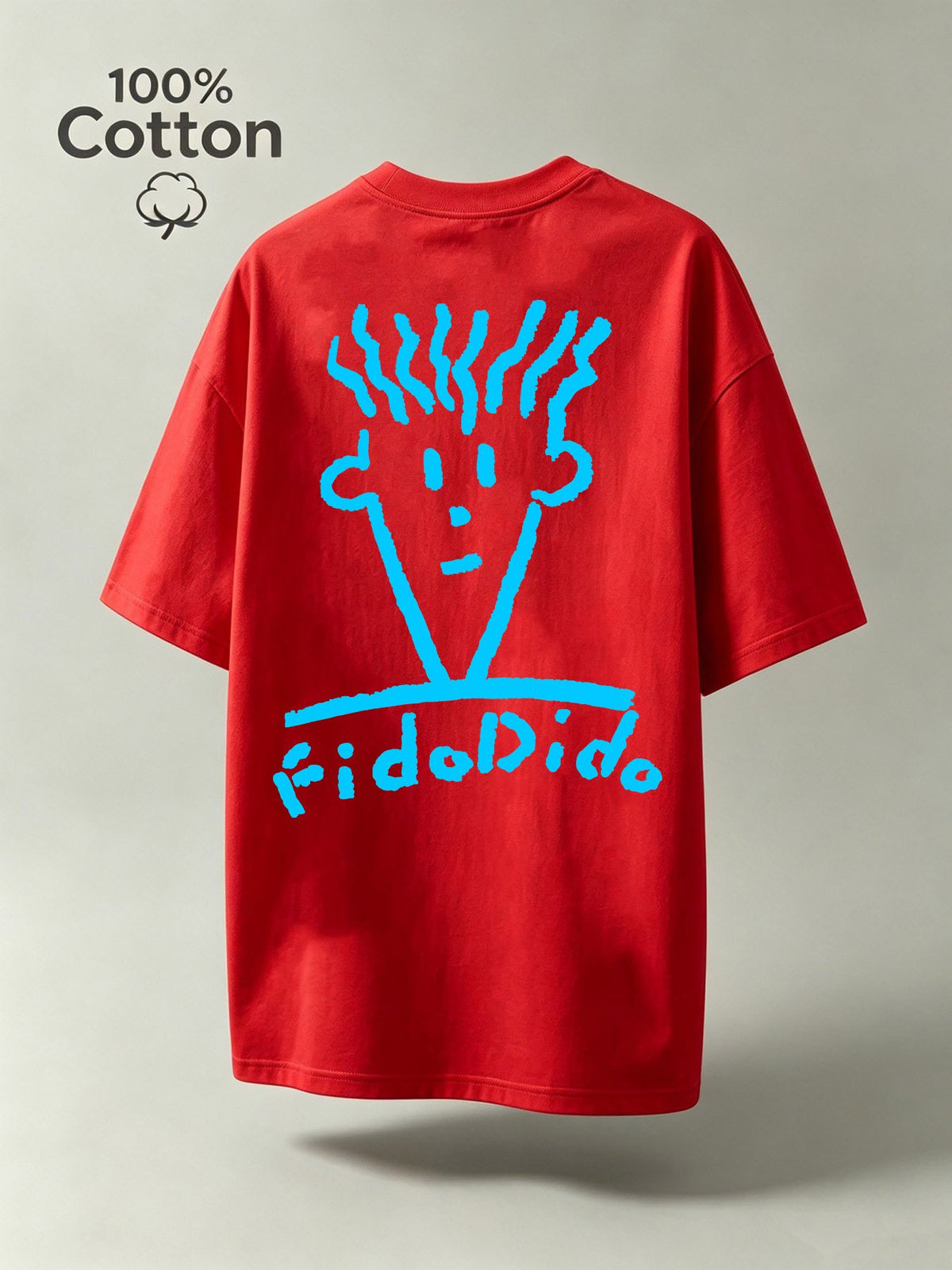 Summer Pure Cotton FidoDido Casual Doodle Graffiti Style Print Men's Short-Sleeve T-Shirt, Moisture-Wicking and Sweat-Absorbent, Comfortable for Casual Wear, Street Style, Outdoor Sports, and Fitness - Red
