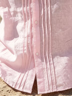 Men'S Fashion Striped Bamboo Rayon Rayon Rayon Joint Long-Sleeved Shirt - Pink Color